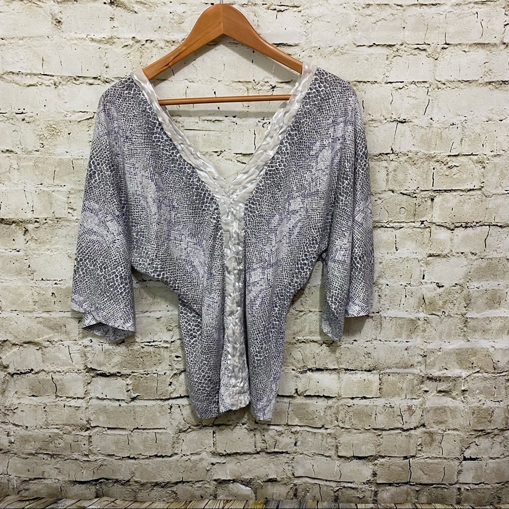 Language Gray Snake Animal Print Deep V Neck Top